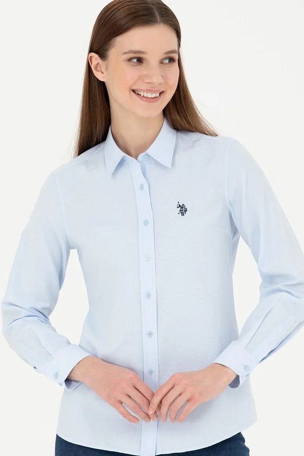 Açık Mavi Uzun Kollu Kadın Basic Gömlek - Nehrin Style - 1