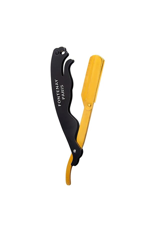 Razor with Cover - Attachable Shaped Steel Beard Razor - Stainless Matte Yellow/Black