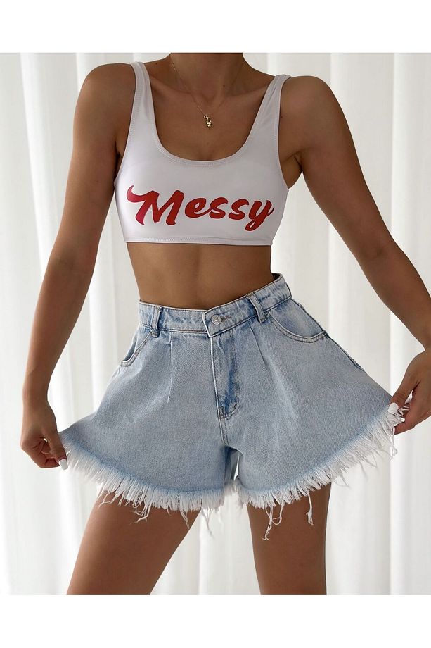 Trend Kar Yıkama Püsküllü Kot Denim Şort - 7