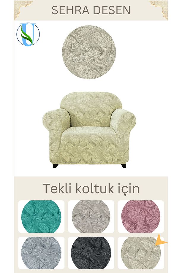 Uy Style Jakarli tek kişilik koltuk örtüsü ,berjer kılıfı SAHRA desen - 1