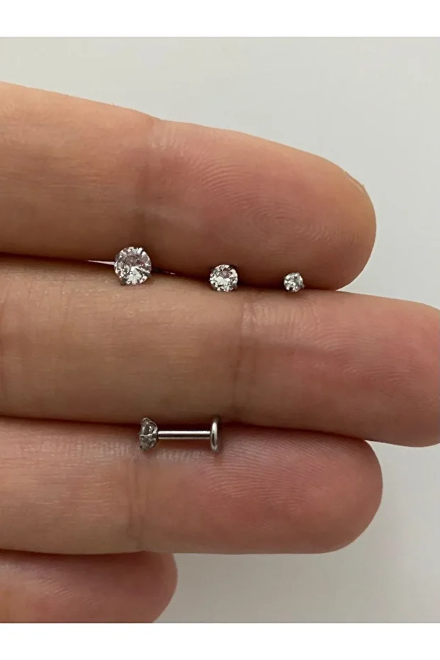 Cerrahi Çelik Tek Taş Tragus Dudak Lobe Piercing - 2