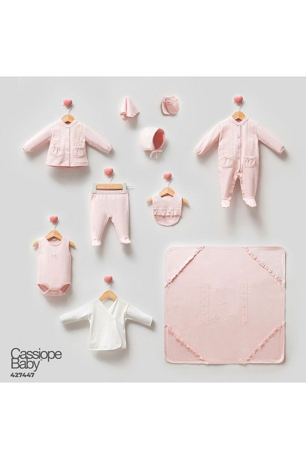 10'lu Zıbın Takımı- Hastane Çıkış Seti %100 Pamuklu Kumaş (PEMBE Renk) - 1