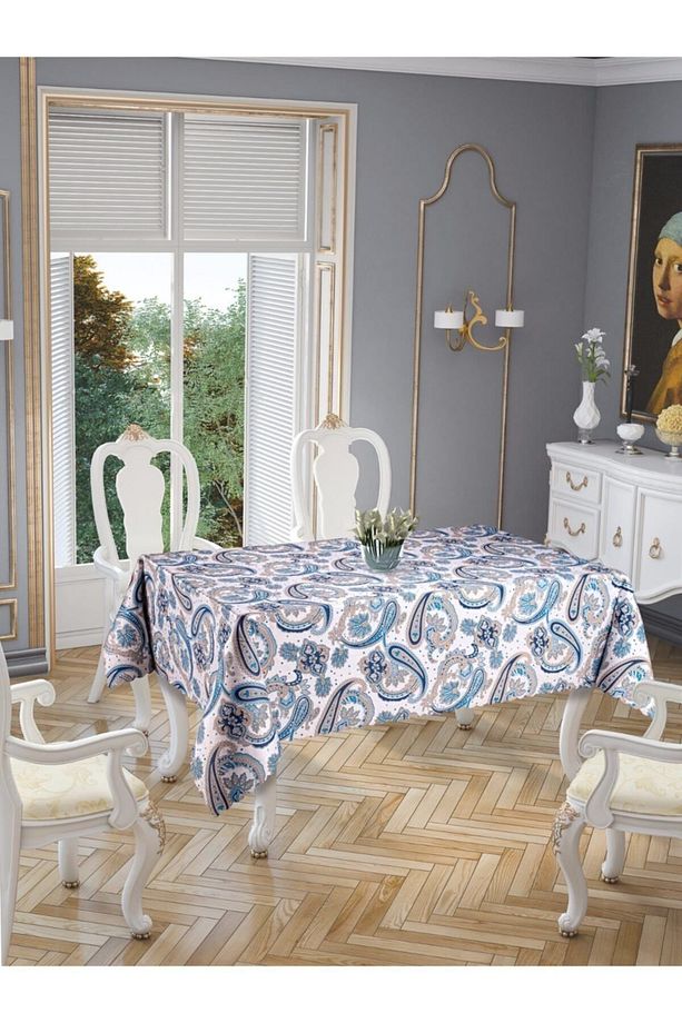 Dertsiz Leke Tutmaz Basklı Micro Polyester Günlük Kullanım Masa Örtüsü - 1