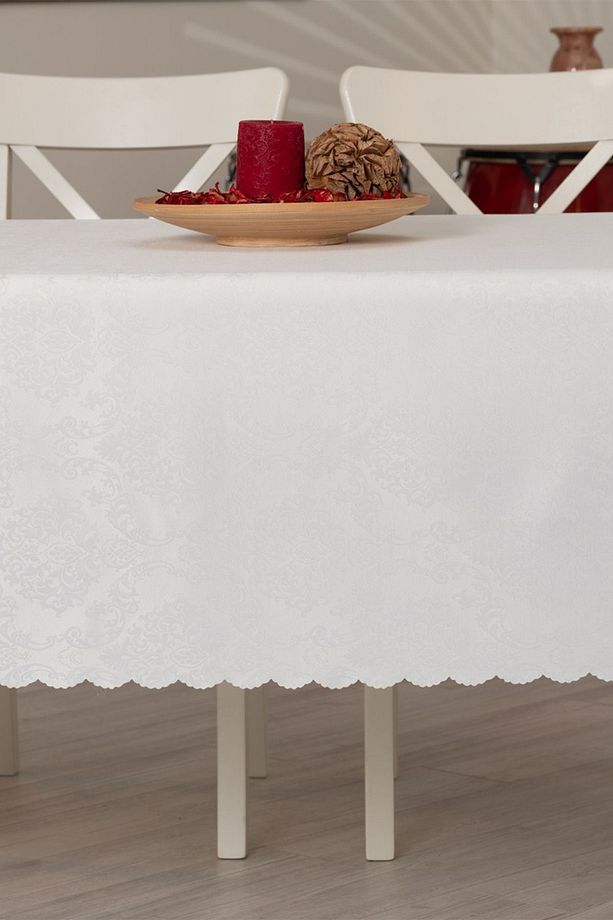 Dertsiz Leke Tutmaz Jakarlı Polyester Günlük Kullanım Masa Örtüsü Krem - 3