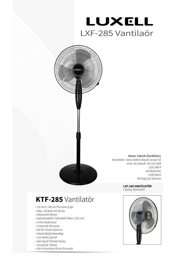 Lxf-285 Ayaklı Vantilatör Sessiz Çalışma Yüksek Kalite Motor - 2