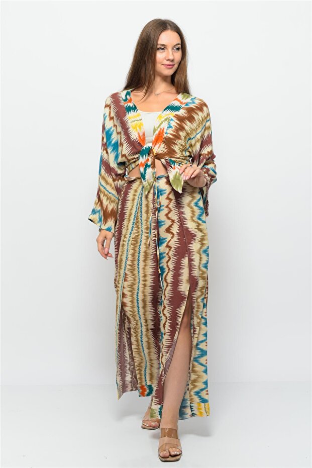 بنطلون صوفية منقوش بنمط موجة بني-فيروزي - 3