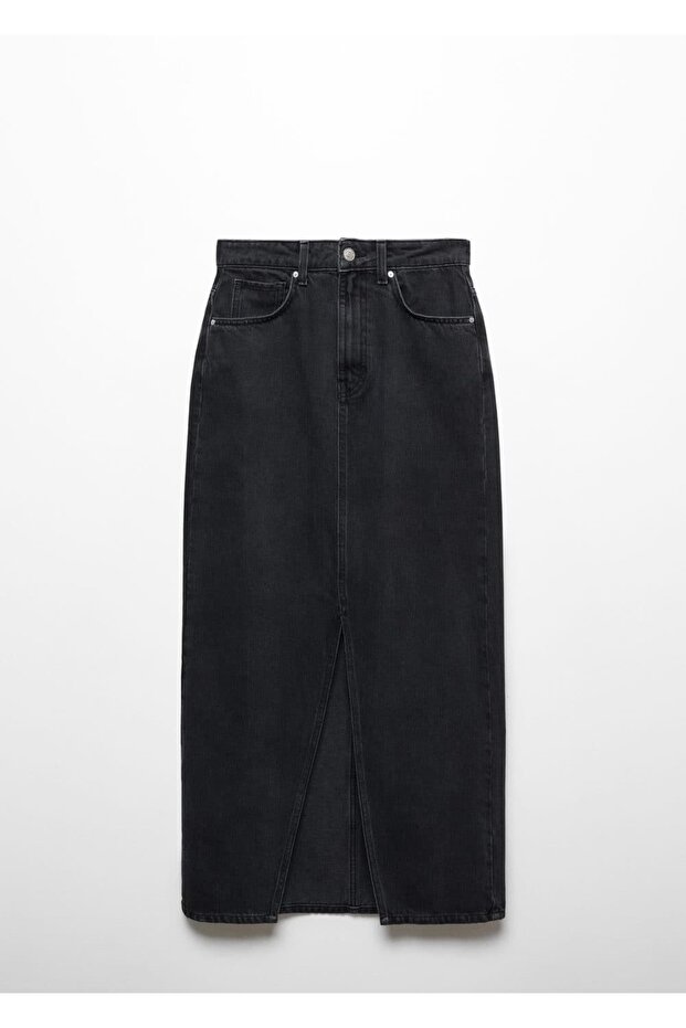 Yırtmaçlı denim etek - 3