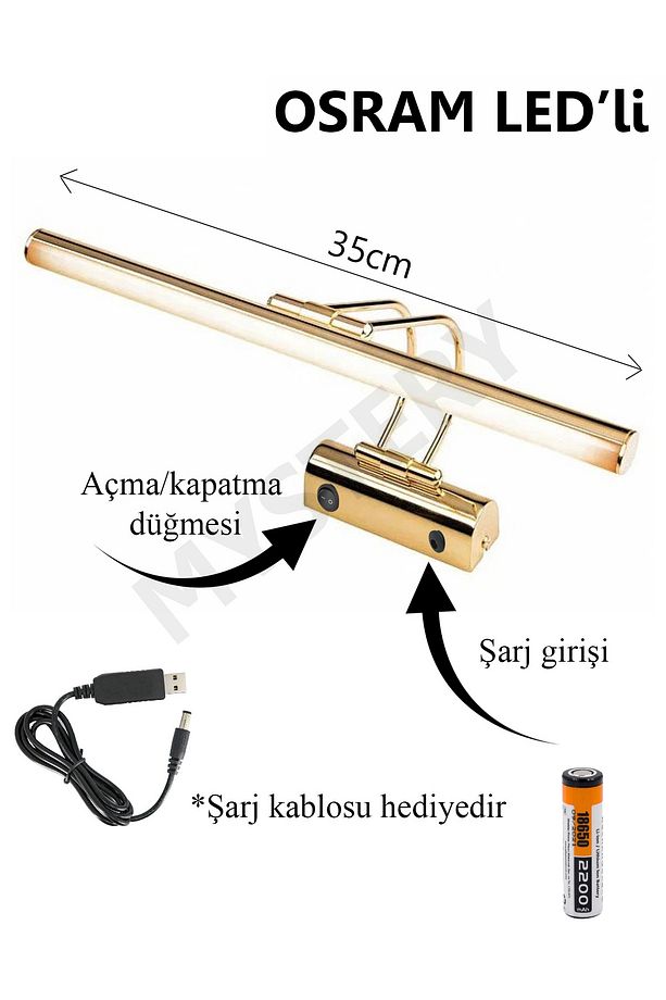 Osram led Flüt Şarjlı Pilli siyah kasa koridor Günışığı Ledli Tablo Kuğu Duvar Aplik şarjlı Pilli - 1