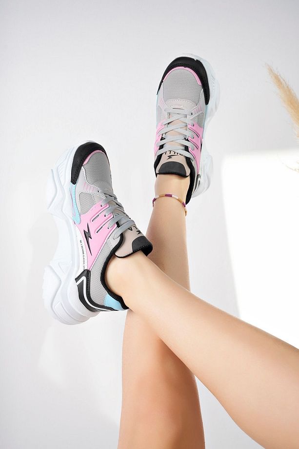 Pembe Kadın Yüksek Taban Şık Sneaker Ayakkabı - 2