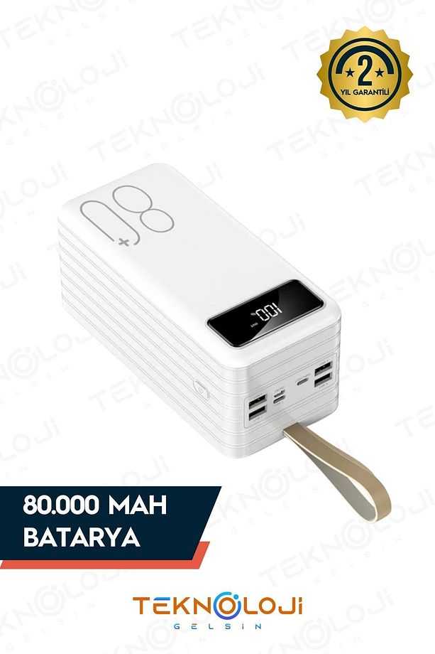80.000 Mah Powerbank 4 Usb Micro Type-c Lıghtnıng Girişli El Fenerli Taşınabilir Şarj Aleti - 5
