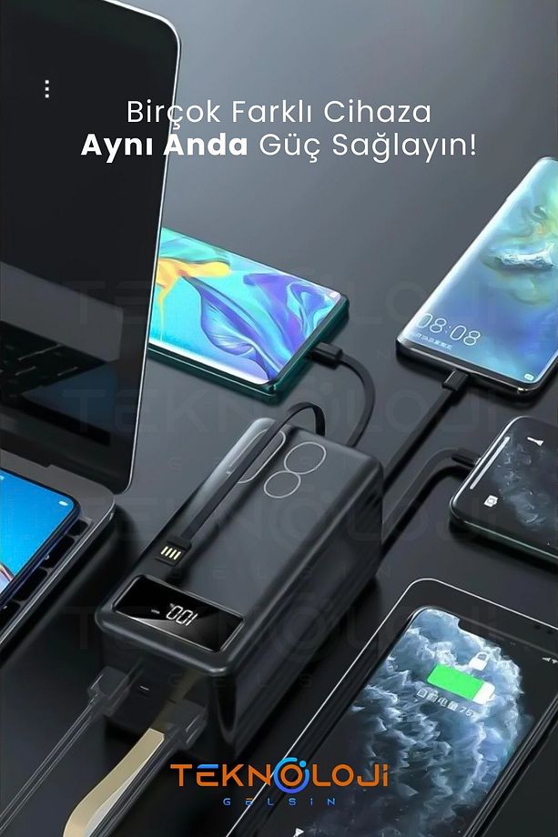 80.000 Mah Powerbank 4 Usb Micro Type-c Lıghtnıng Girişli El Fenerli Taşınabilir Şarj Aleti - 2
