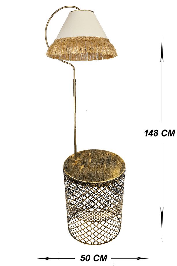 Ayd. Lambader Gold Sehpalı Elips Siyah Sarı Patine (GOLD ÇEMBER) Krem Şapka Sarı Püsküllü - 2