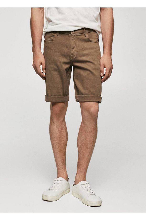 Slim fit kot bermuda şort - 1