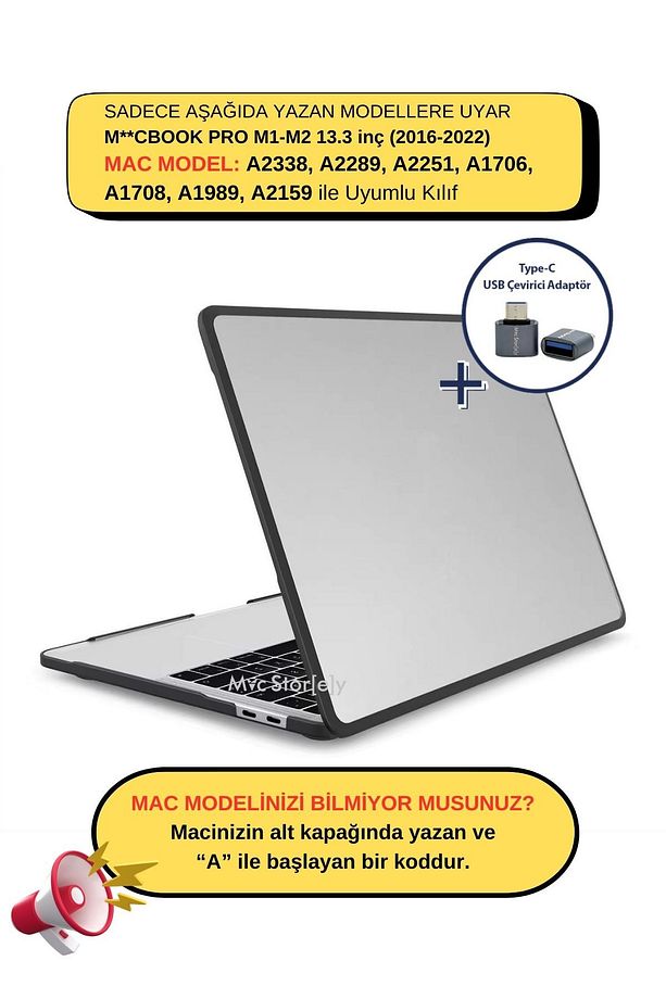 Macbook Pro 13inç M1-M2, TPU Outdoor A1706 A1708 A1989 A2159 A2251 A2289 A2338 ile Uyumlu - 1