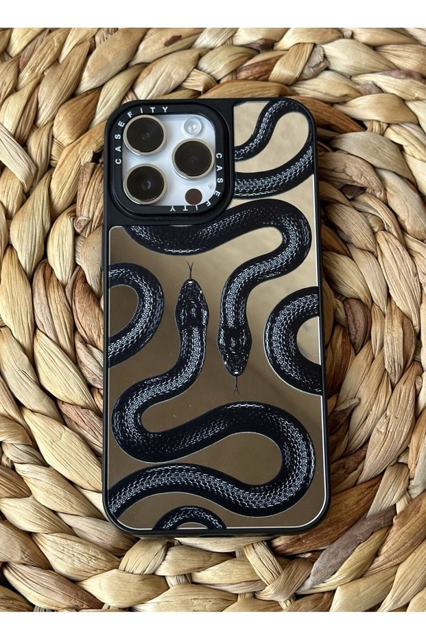 iPhone 15 Pro Max (6.7 Inch) Compatible Casefity Mirrored Case Snake Pattern Premium Cover