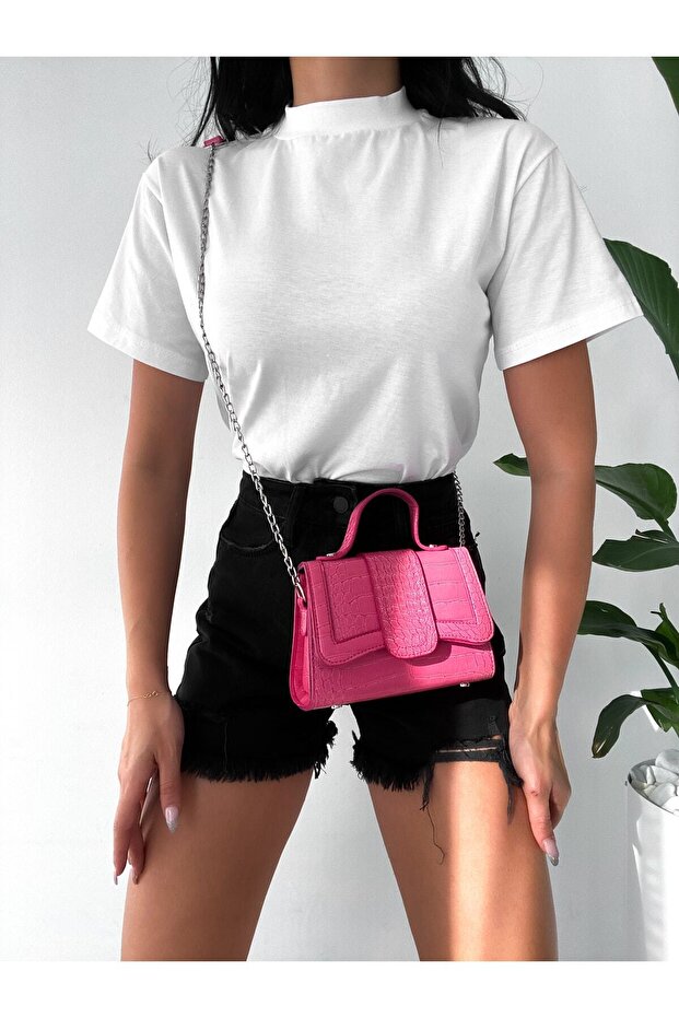 Kadın Dik Yaka Beyaz Basic Örme T-shirt - 5