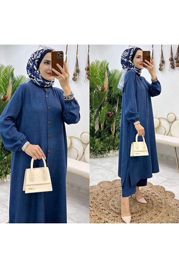 Women's Trousers Long Buttoned Tunic Double Set
