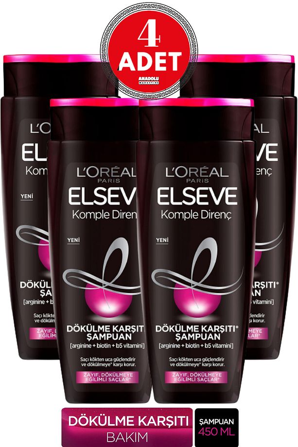 L'Oréal Paris Elseve Arginine Direnç Dökülme Karşıtı Şampuan 450 ml 4 Adet - 1