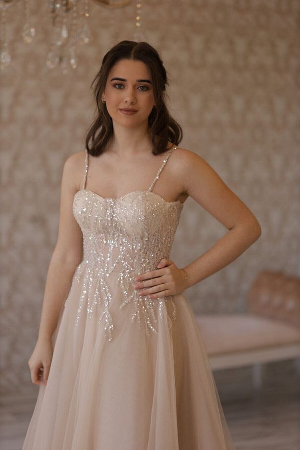 Vizon Işli Beden Midi Boy Elbise,abiye,söz Elbisesi - 4