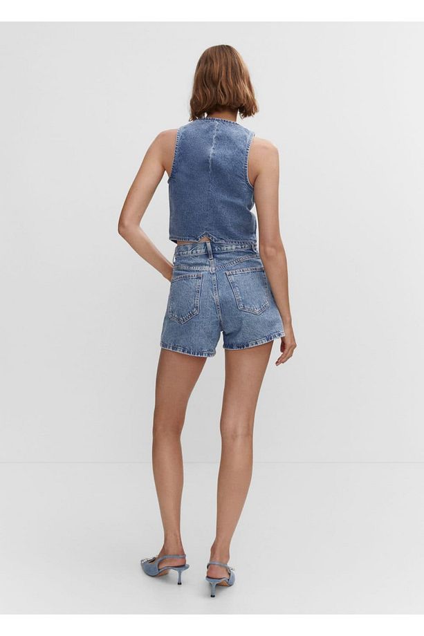 Yüksek belli denim şort - 4
