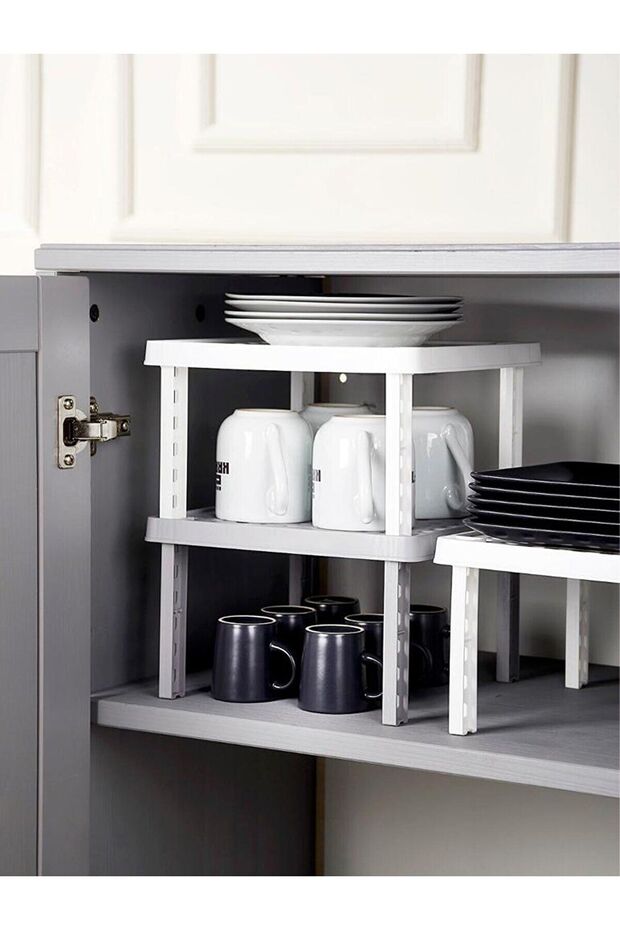 3-Piece Square Plastic Shelf Organizer Shelf Riser In-Cabinet Organizer - 2