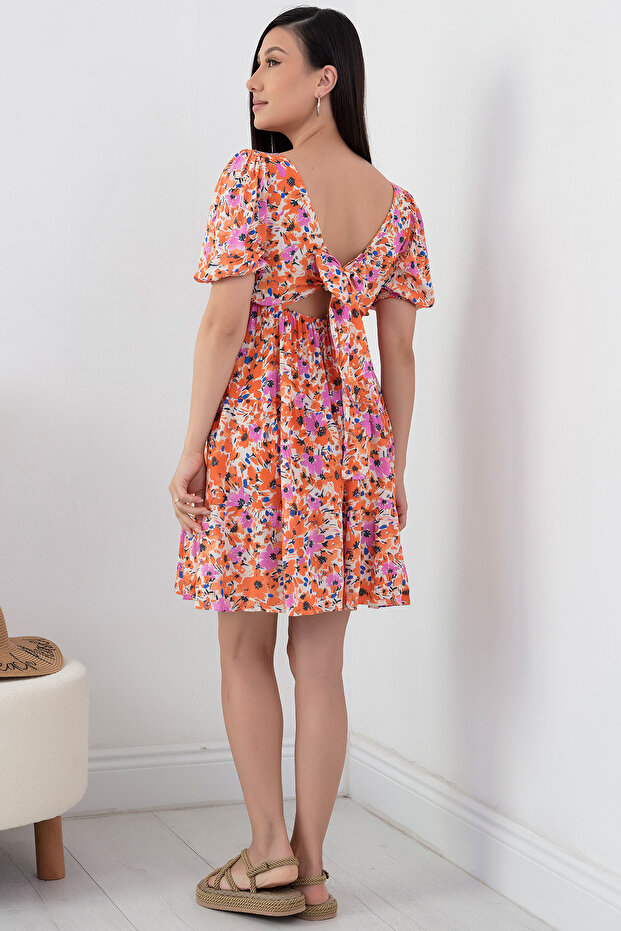 Arkadan Bağlamalı Viskon Elbise 866-3016 - 7