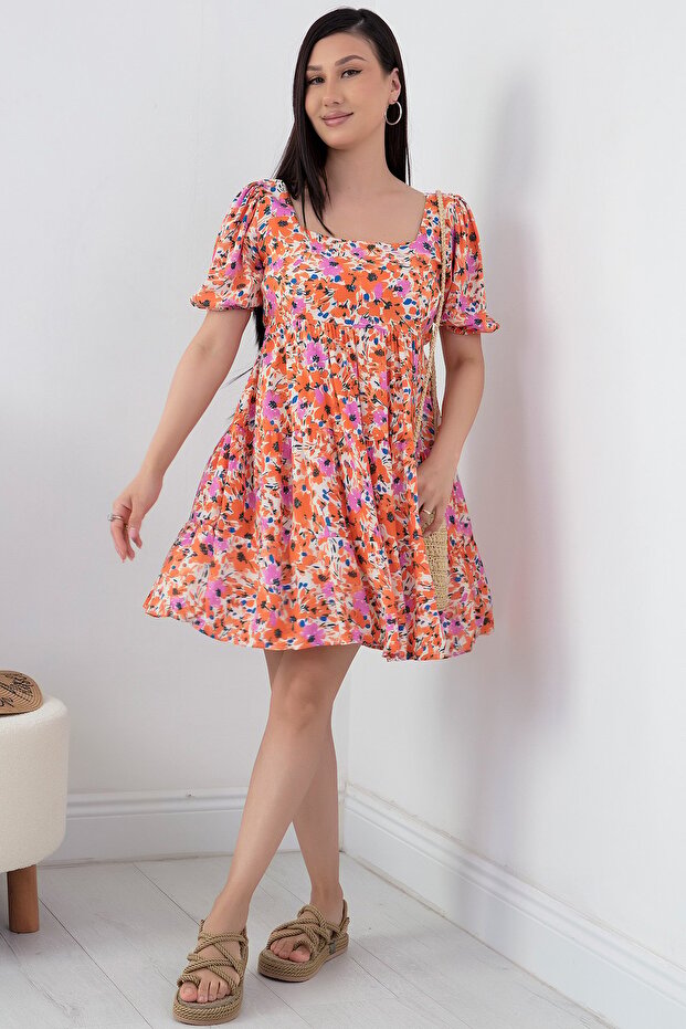 Arkadan Bağlamalı Viskon Elbise 866-3016 - 4