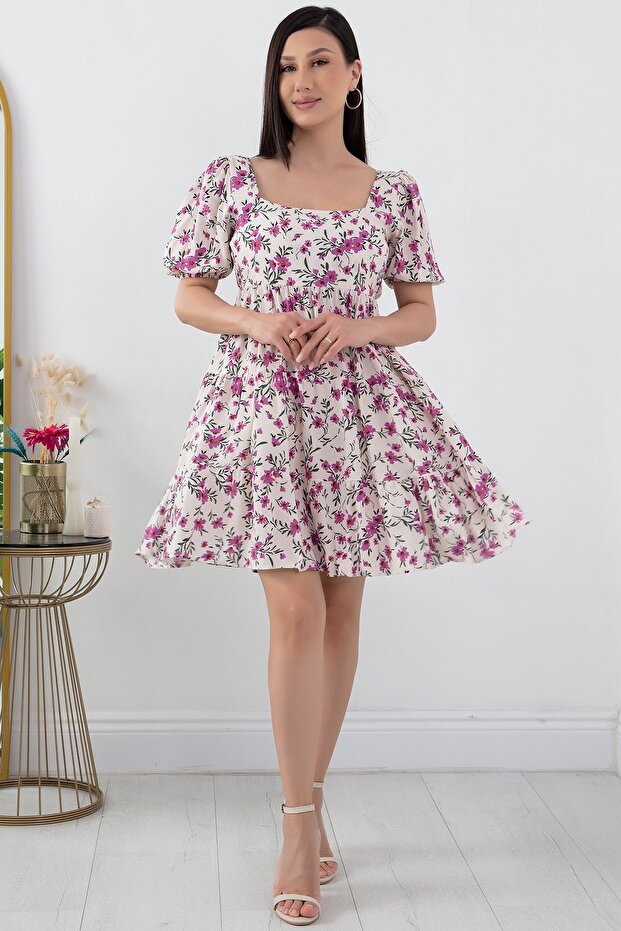 Arkadan Bağlamalı Viskon Elbise 866-3016 - 3