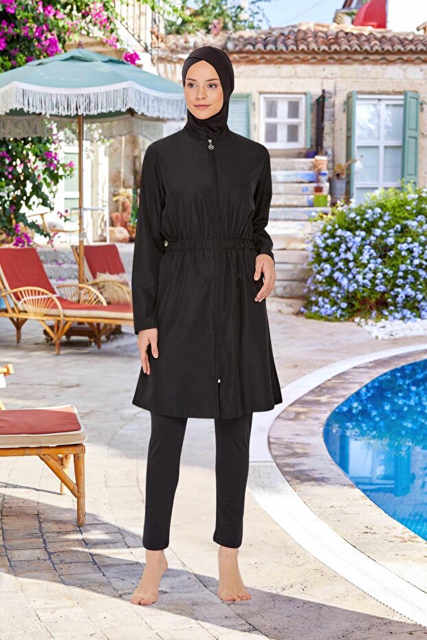 Rozamay Long Sleeve Zippered Full Covered Hijab Swimsuit