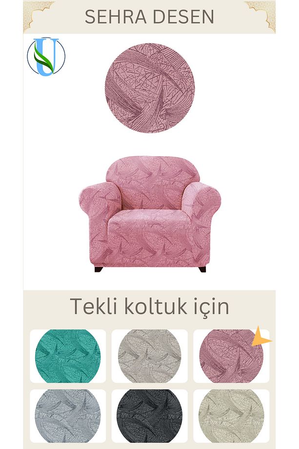 Uy Style Jakarli tek kişilik koltuk örtüsü ,berjer kılıfı SAHRA desen - 1