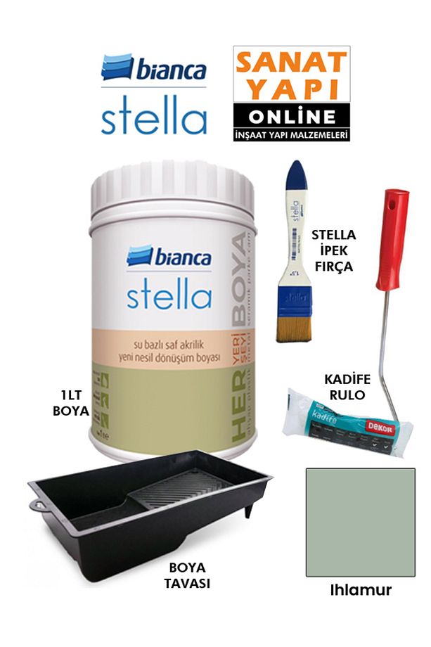 Stella Boya 4 Parçalı Set ( 1Lt Boya - Boya Tavası- Stella İpek Fırça - Kadife Rulo ) - 1
