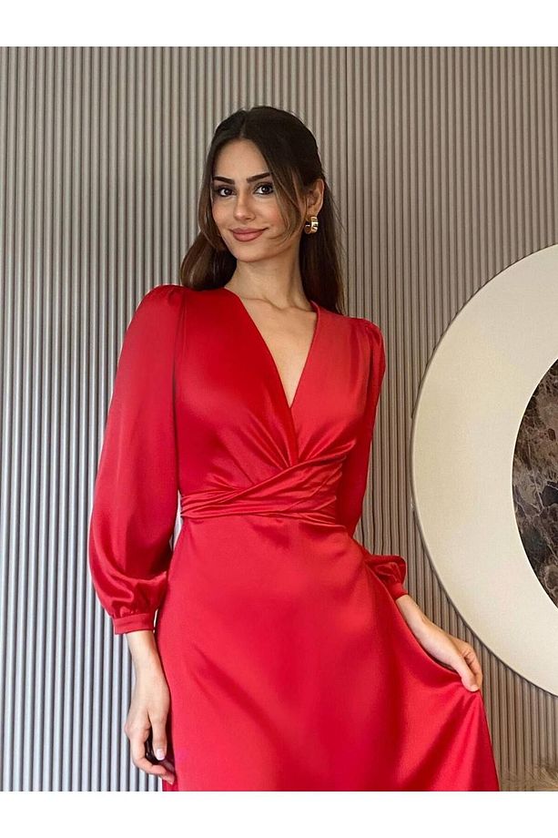 TARROW Midi Saten Elbise - 5