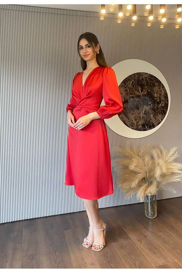TARROW Midi Saten Elbise - 3