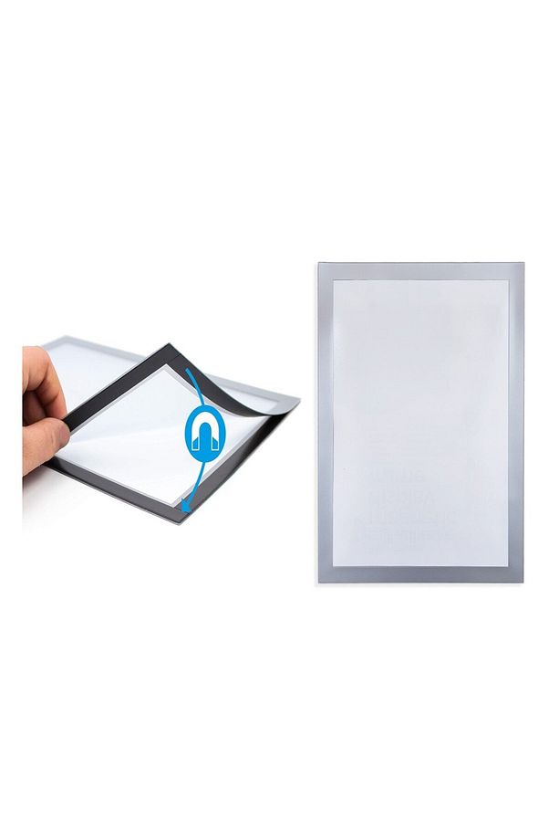Yapışkanlı Alüminyum Renk Çift Mıknatıslı Şömiz Magnet Çerçeve Duyuru Pano 21x30 cm  (A4)  - 1 adet - 2