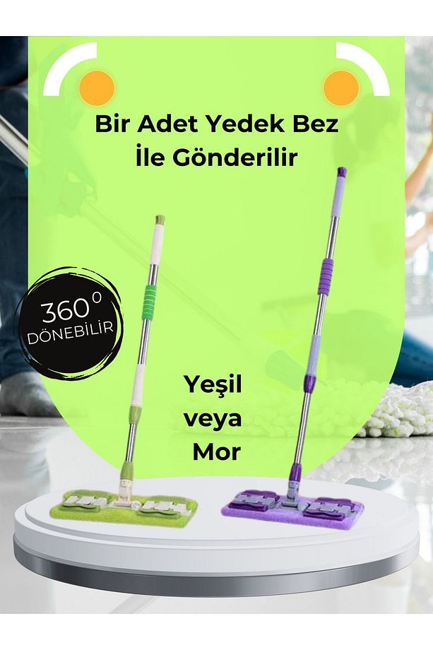 Mandallı Mop Islak Havlu Uyumlu Teleskopik Ayarlanabilir Saplı Mop 1 Yedek Bez - 1
