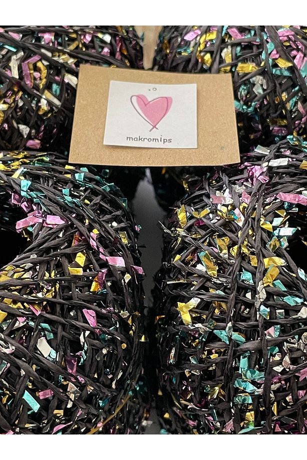 Premıum Metalik Confeti Kâğıt Rafya Ip(50GR/M -5)simli Parlak Abiye Polyester Çanta Şapka Örgü Ipi - 5