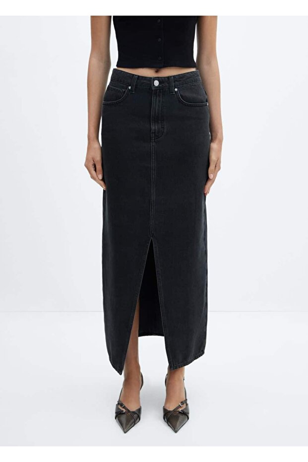 Yırtmaçlı denim etek - 1