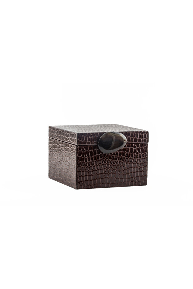Moena Studio Decorative Crocodile Patterned Small Size Brown Faux Leather Box