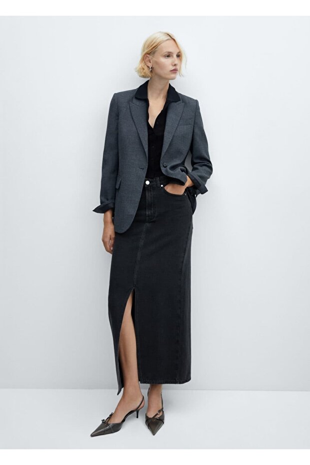 Yırtmaçlı denim etek - 2