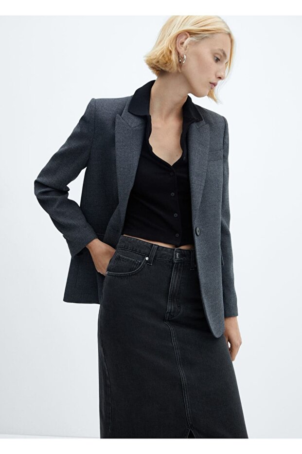 Yırtmaçlı denim etek - 7