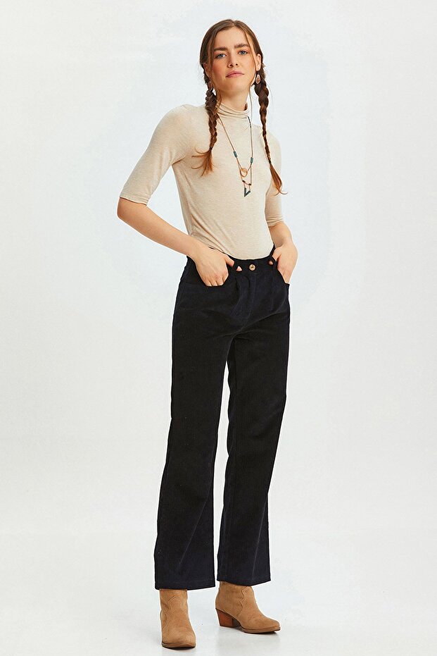 Bohemian Style Corduroy Trousers Black