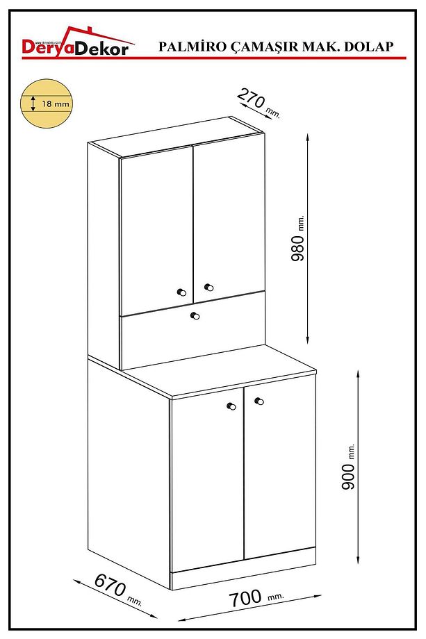 Palmiro Çamaşır Makinesi Dolap Takımı-cristal - 4