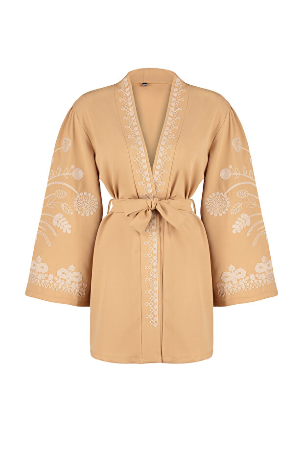 Camel Dokuma İşlemeli Kap & Ferace & Kimono TCTSS24KF00018 - 7