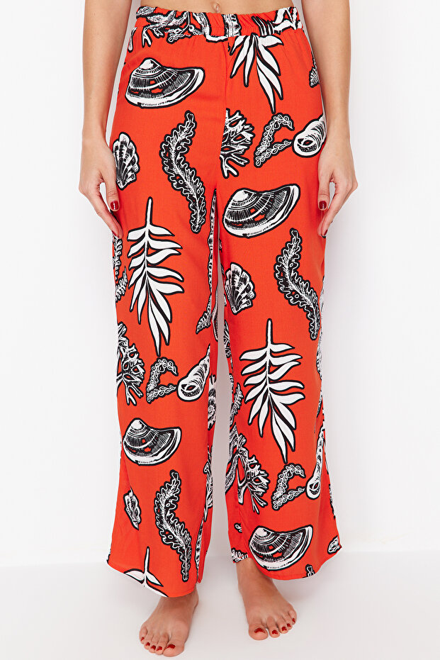 Çiçek Desenli Dokuma Plaj Pantolon TBESS24PL00021 - 3