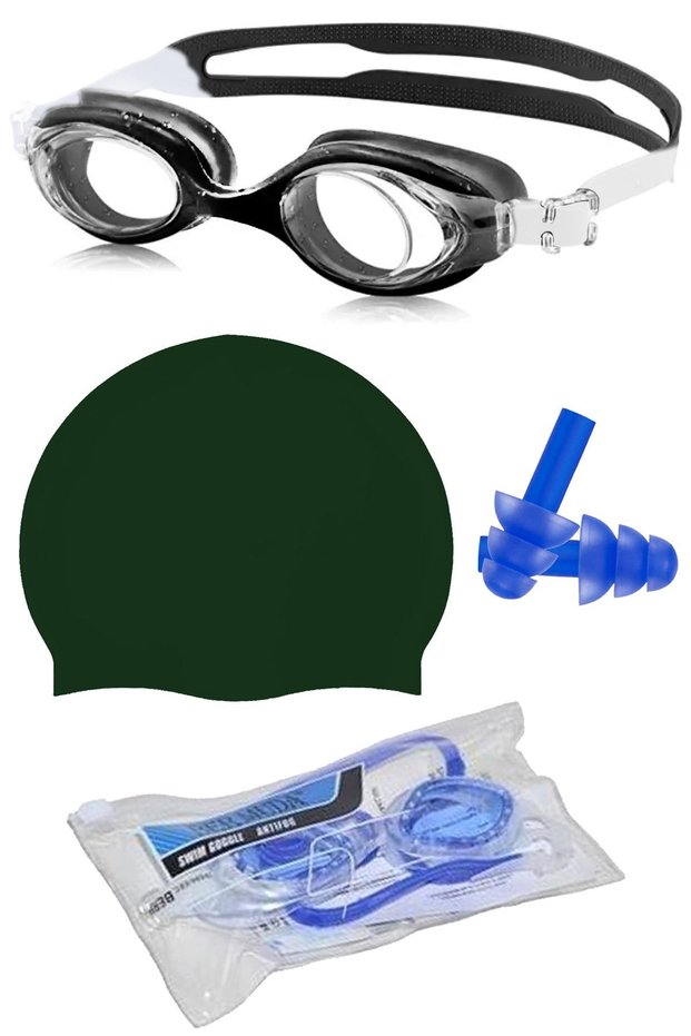 Swimming Goggles Set + Earplugs + Latex Cap and Special Luxury Bag Silicone Glasses