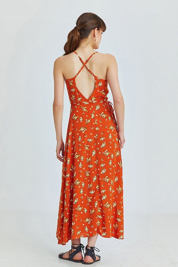 Sırt Dekolteli Anvelop Elbise Turuncu - 5