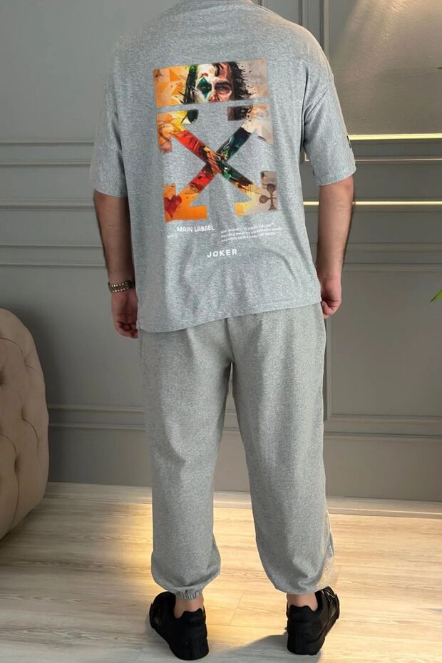Joker Printed Sweatpants and T-Shirt - Jogger T-Shirt Top and Bottom Sweat Suit Set with Crew Neck