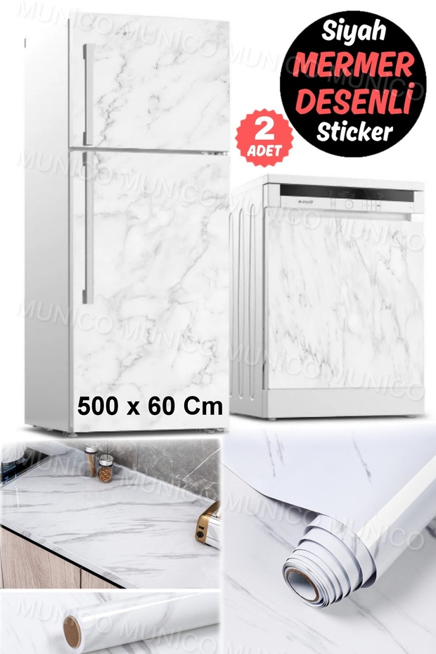 2 Adet Mermer Desenli Kendinden Yapışkanlı Folyo Kendinden Yapışkanlı Dekor Pencere Çıkartması PVC - 8