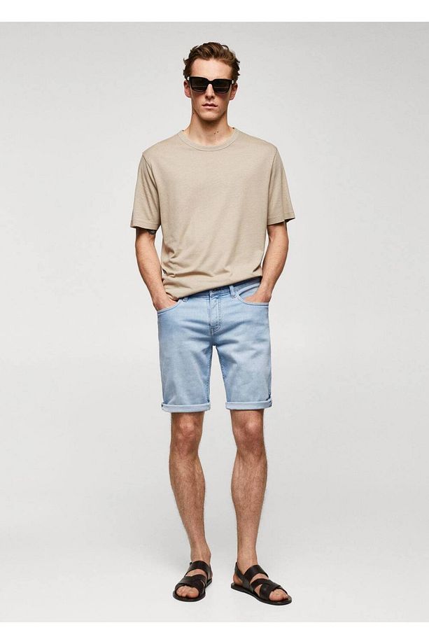 Slim fit kot bermuda şort - 2