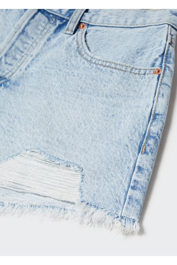 Yırtık denim şort - 7